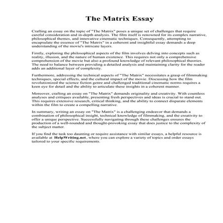 The Matrix Essay. Evergreen Valley College