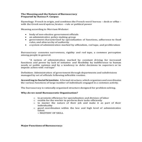The meaning and the nature of bureaucracy