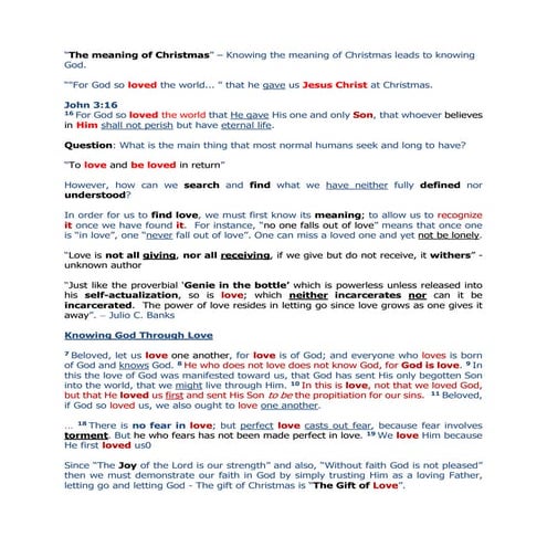 The meaning of christmas is the gift of love