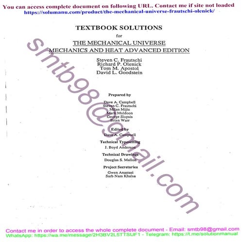 Solutions for Problems - The Mechanical Universe: Mechanics and Heat by Fraut...