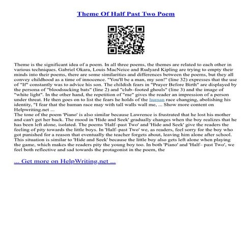 Theme Of Half Past Two Poem | PDF