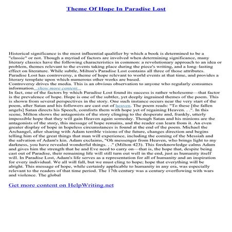 Theme Of Hope In Paradise Lost