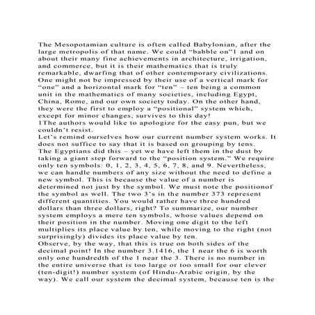 The Mesopotamian culture is often called Babylonian, after the lar.docx