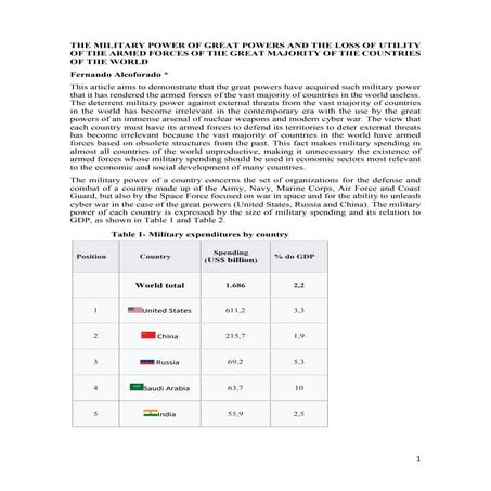 THE MILITARY POWER OF GREAT POWERS AND THE LOSS OF UTILITY OF THE ARMED ...