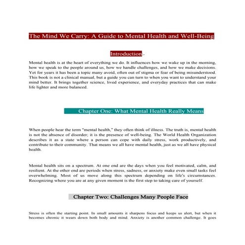 The Mind We Carry -guide to mental health and Wellbeing