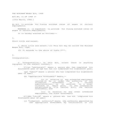 Bare Act- The Minimum Wages Act , 1948