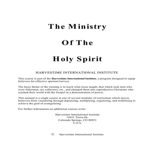 The ministry of the holy spirit