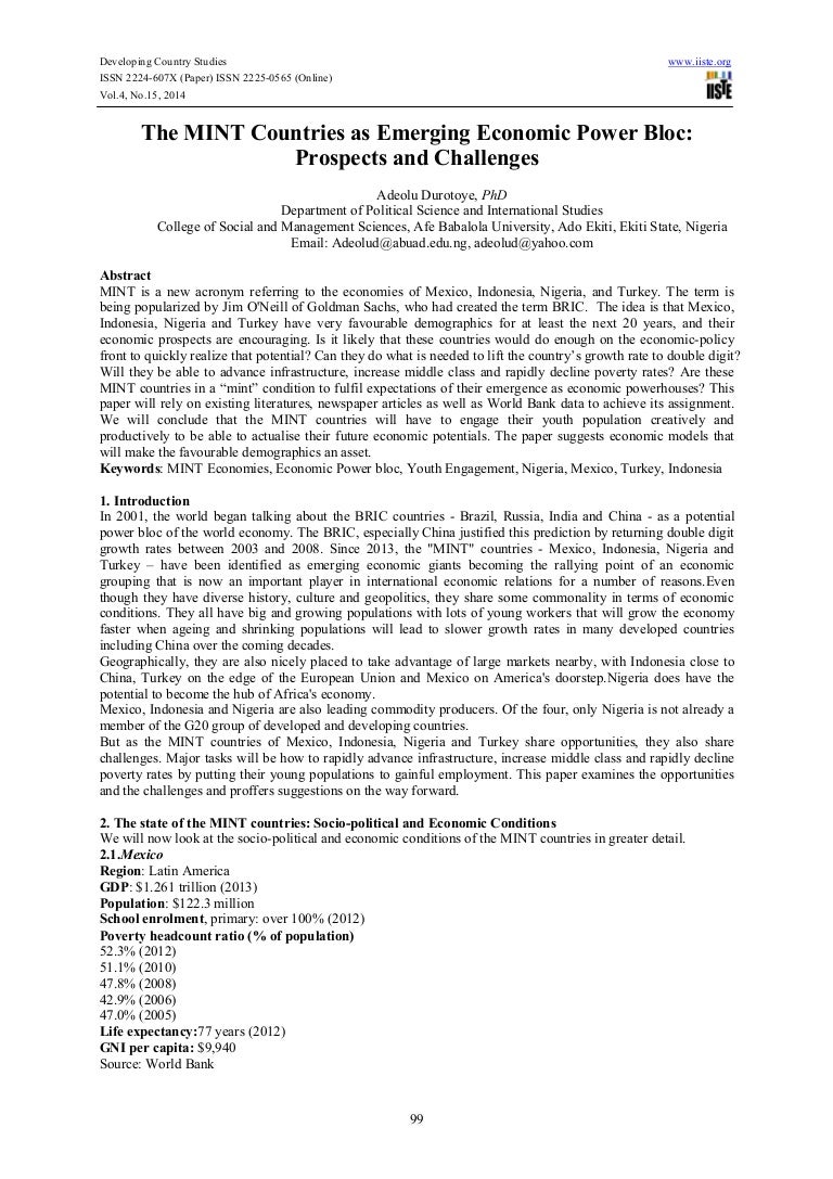 The mint countries as emerging economic power bloc