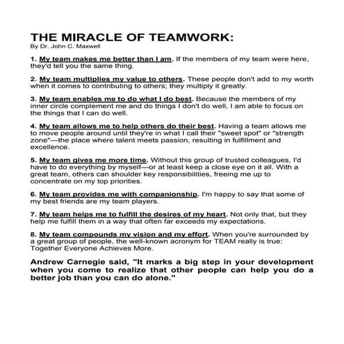 THE MIRACLE OF TEAMWORK
