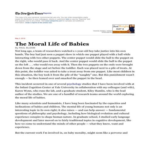 The moral life of babies   ny times