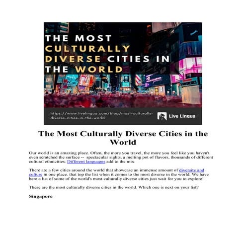 The Most Culturally Diverse Cities in the World