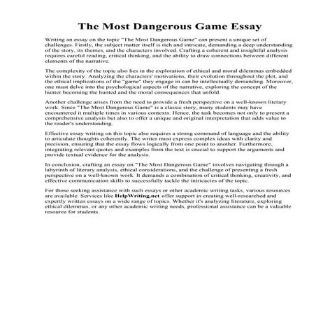 The Most Dangerous Game Essay | PDF