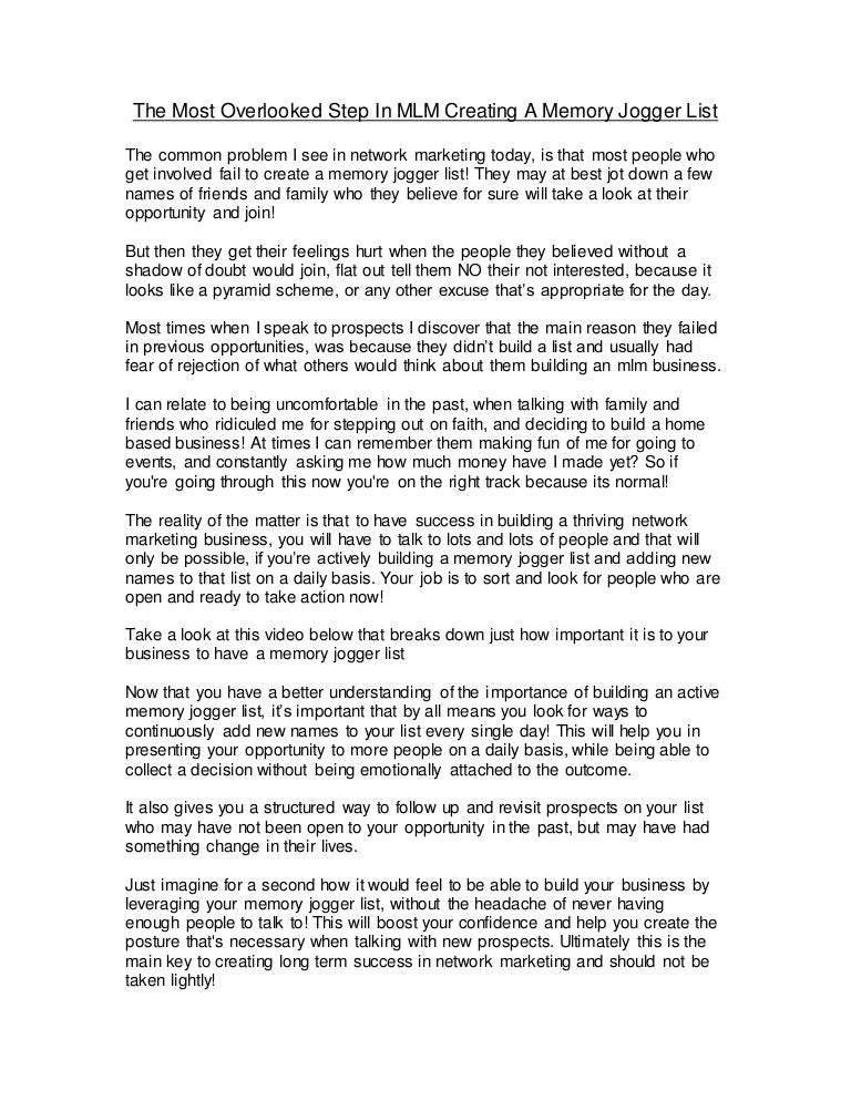 Why Its Critical To Create A Memory Jogger List For Your MLM Business