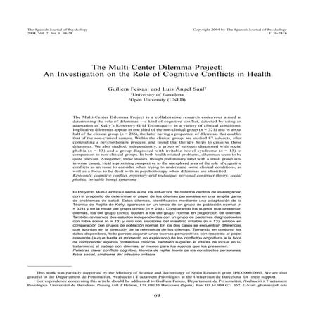The multi center dilemma project, an investigation on the role of cognitive conflicts in health