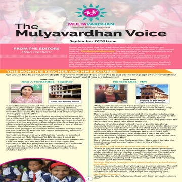 The Mulyavardhan Voice: September 2018 Issue