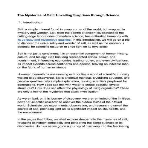 The Mysteries of Salt: Unveiling Surprises through Science