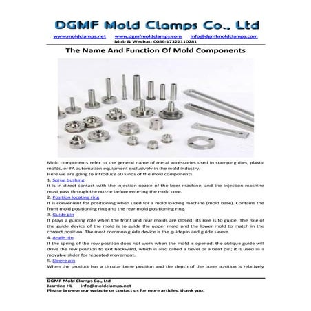 The name and function of mold components