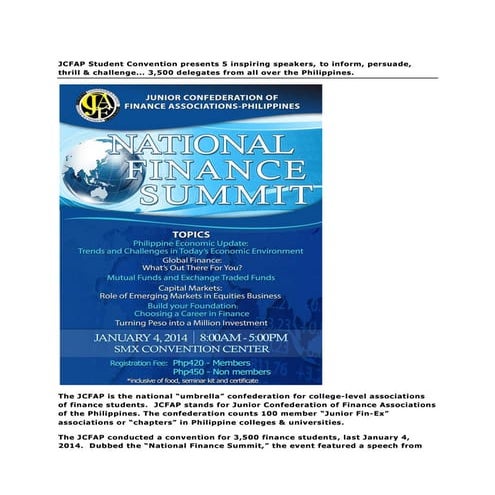 The national association of finance students in the Philippines, conducted a convention January 4, 2014.