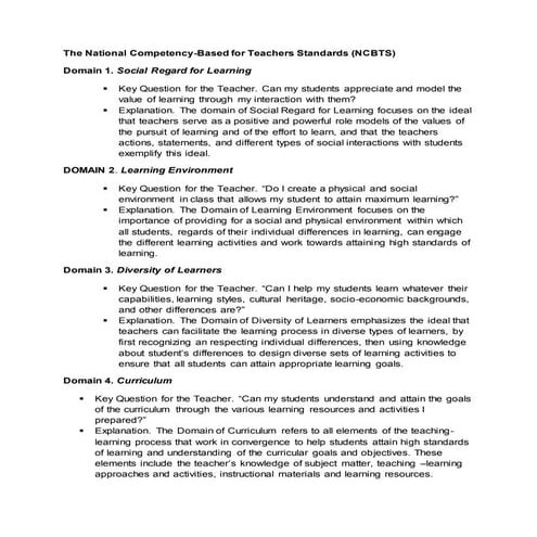 The national competency based for teachers standards (ncbts)