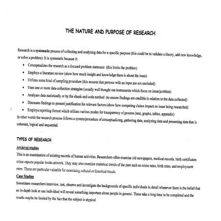 The nature and purpose of the research