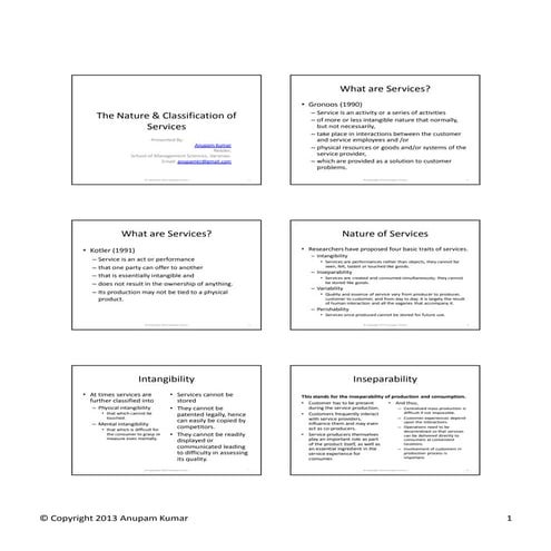 The nature & classification of services