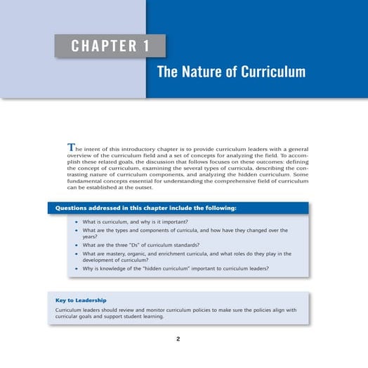 The Nature of Curriculum, Curiculum concepts,