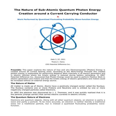 The Nature of Sub-Atomic Quantum Photon Energy Creation around a Current Carr...