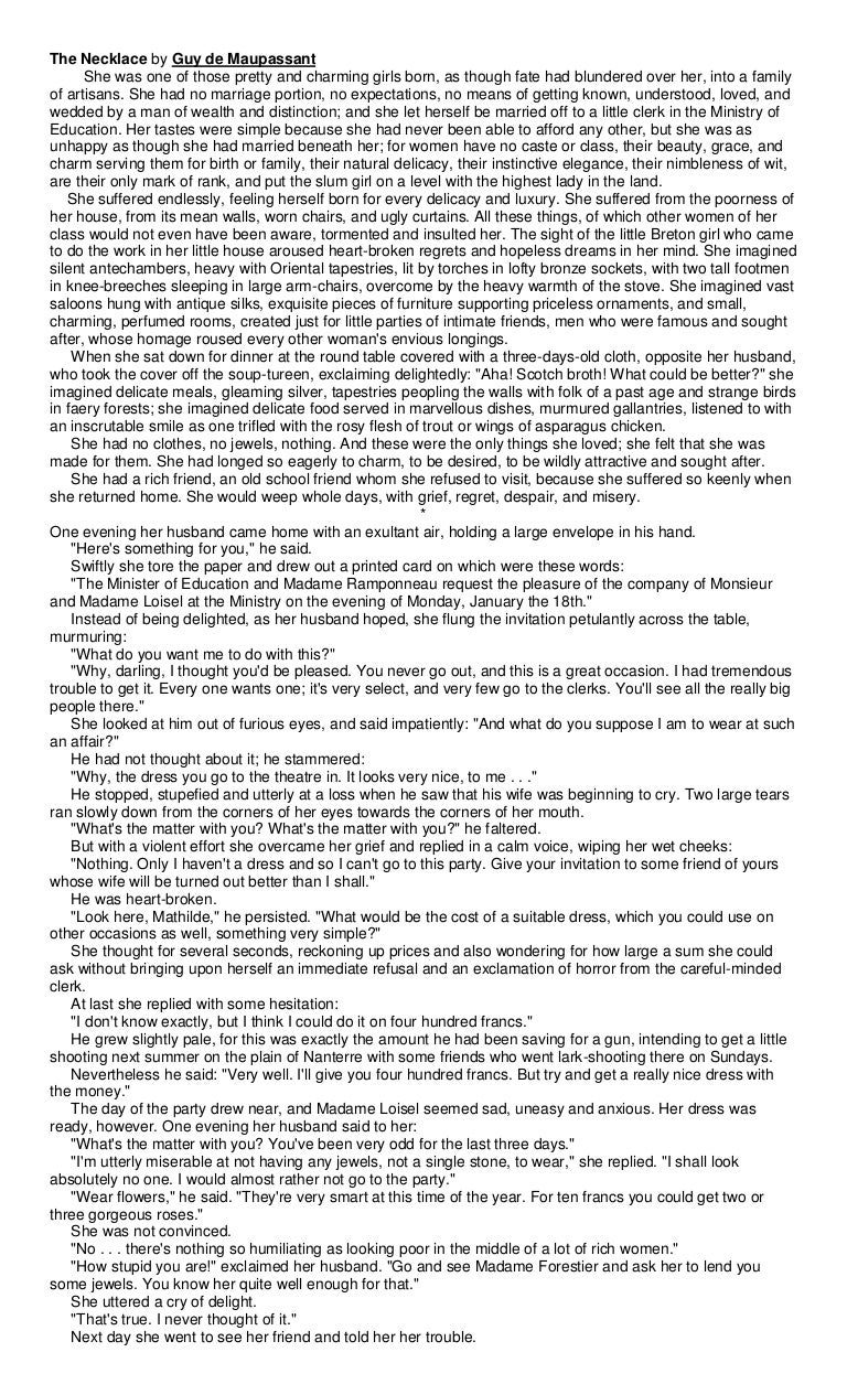 dramatic scripts the necklace the necklace by guy de maupassant - The Necklace By Guy De Maupassant Essay dramatic scripts the necklace the necklace by guy de maupassant - The Necklace By Guy De Maupassant Essay