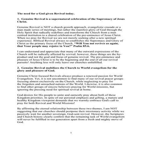 The need for a God given revival today.