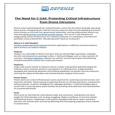 The Need for C-UAS: Protecting Critical Infrastructure from Drone ...