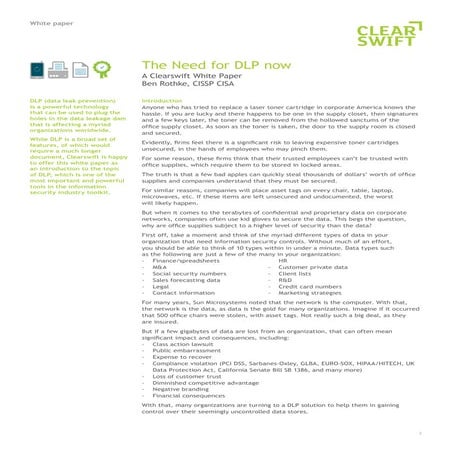 The Need for DLP now - A Clearswift White Paper