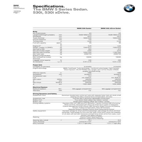 2017 BMW 5 Series - Specifications | PDF
