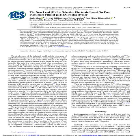 The new leaed (ii) ion selective electrode on free plasticizer film of pthfa ...