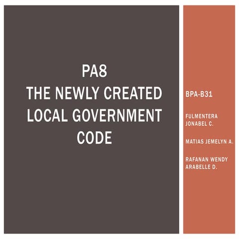 The Newly Created Local Government Code of the Philippines