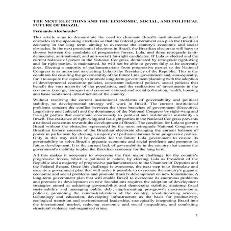 THE NEXT ELECTIONS AND THE ECONOMIC, SOCIAL, AND POLITICAL FUTURE OF ...