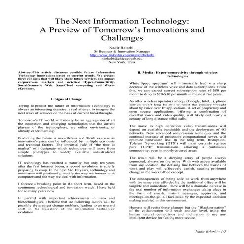 The Next IT: A Preview of Tomorrows Innovations and Challenges