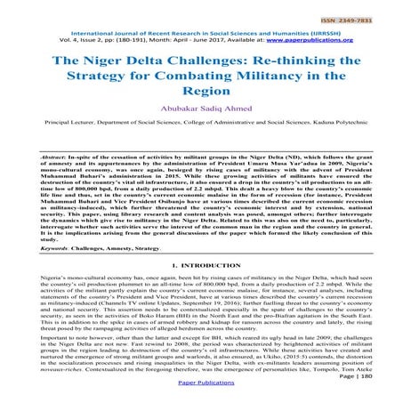The Niger Delta Challenges: Re-thinking the Strategy for Combating Militancy in the Region