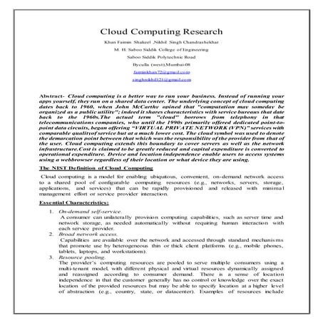 The Nist definition of cloud computing cloud computing Research Paper