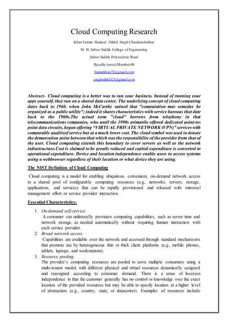 The Nist definition of cloud computing cloud computing Research Paper