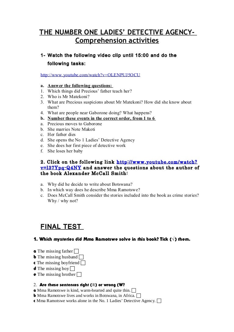 The Number One Ladies Detective Agency Exercises