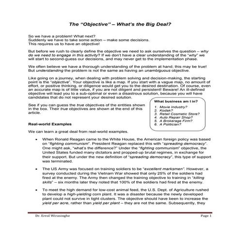 The Objective   Whats The Big Deal