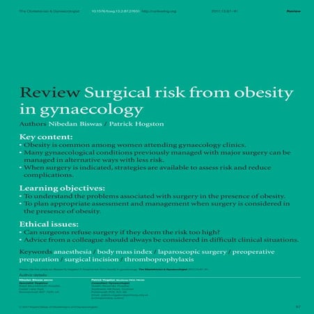 The Obstetric   Gynaecologis - 2011 - Biswas - Surgical risk from obesity in gynaecology.pdf