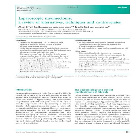 The Obstetric   Gynaecologis - 2018 - Bryant‐Smith - Laparoscopic myomectomy  a review of alternatives  techniques and.pdf