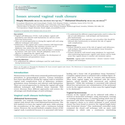 The Obstetric   Gynaecologis - 2019 - Moustafa - Issues around vaginal vault closure.pdf