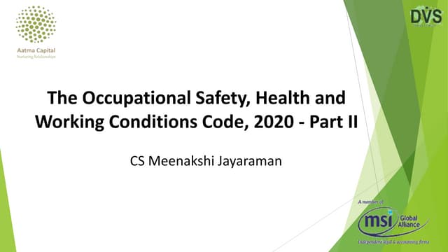 The Occupational Safety, Health and Working Conditions Code, 2020 – Part II