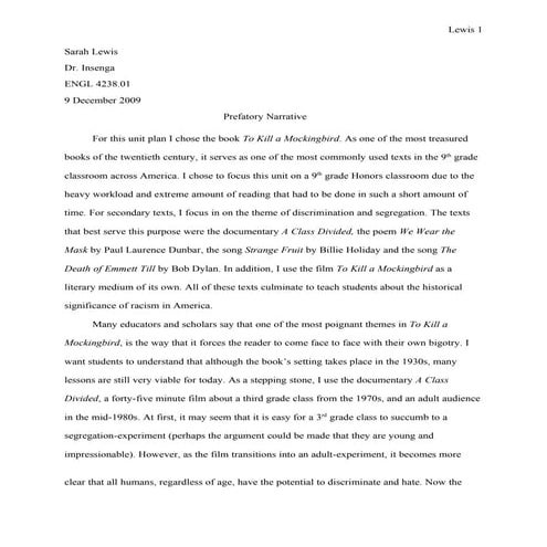 The Official Tkam Unit Plan  Lessons