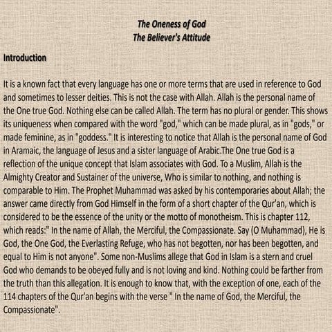 The oneness of Allah
