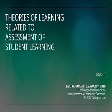THEORIES-OF-LEARNING FOR ASSESMENT LEARNING 1 COLLEGE