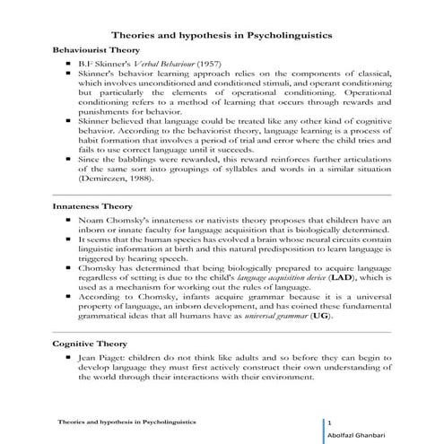 Theories and hypothesis in psycholinguistics