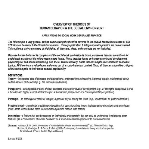 Overview of Theories of Human Behavior & the Social Environment by: K. Setter...